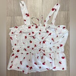 Sweet Rain White Crop Top with Red Rose Print